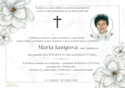 White Watercolor Flower Obituary Card 1